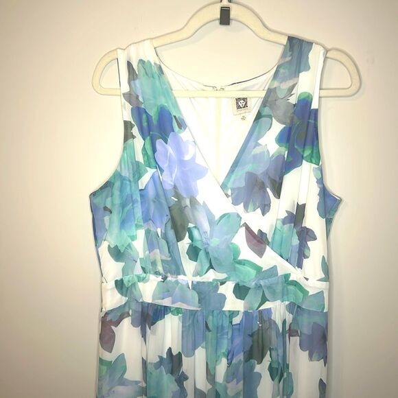 Anne Klein Blue and White Floral Maxi Sun Dress-Perfect for Easter or Showers 14 - Picture 4 of 4